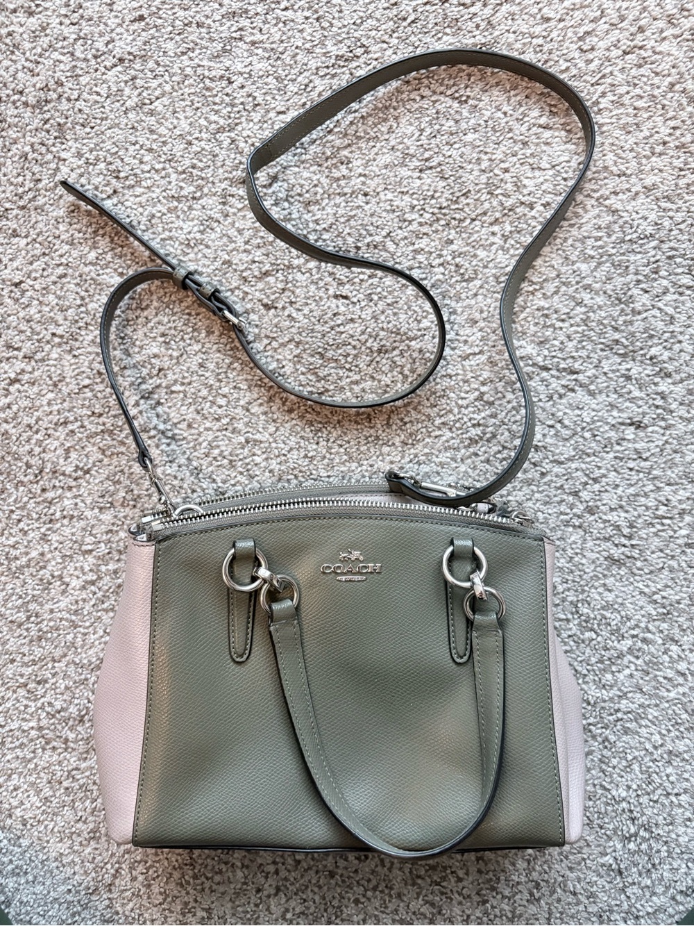 Coach Sage and Blush Colorblock Pebble Leather Crossbody Satchel